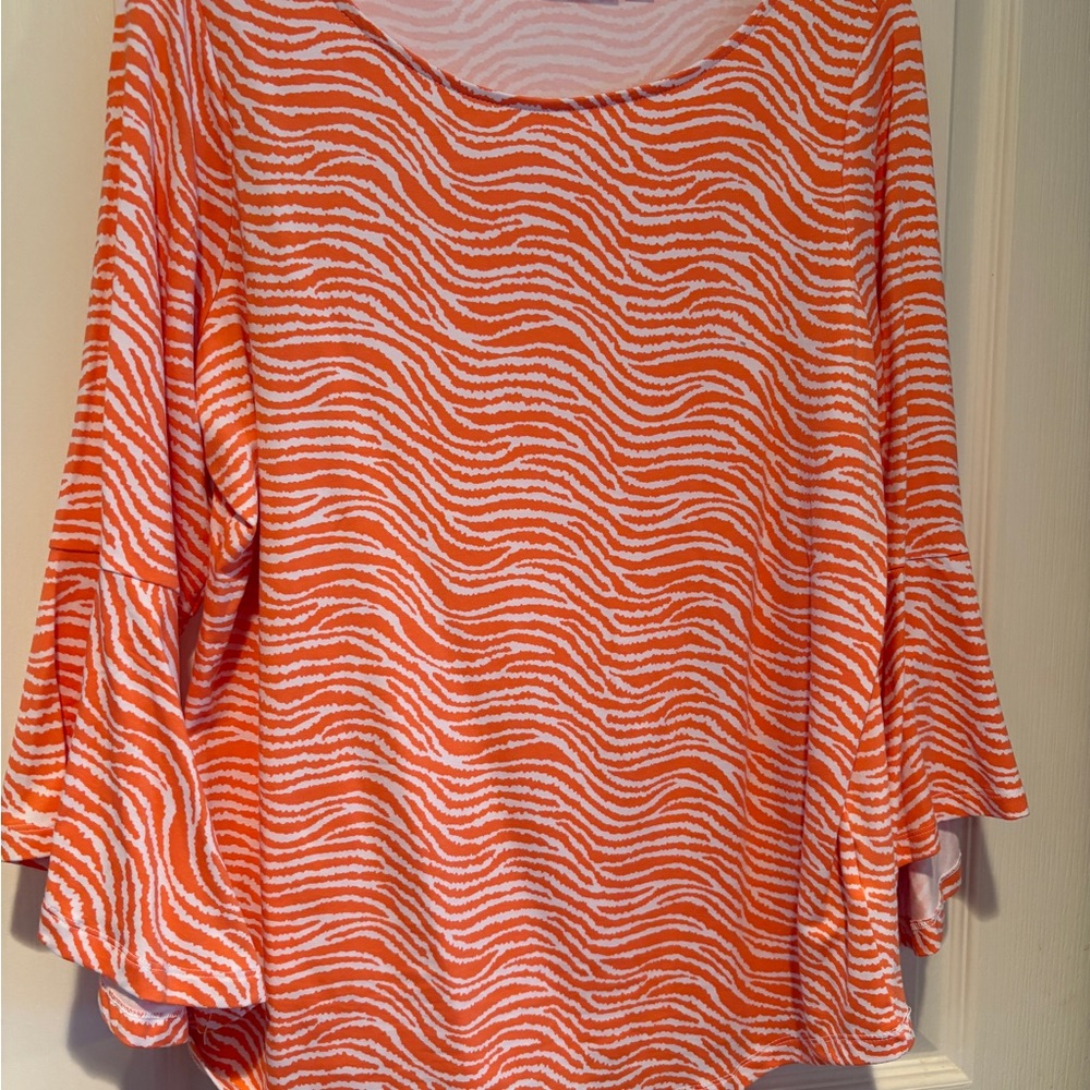 Belle by Kim Gravel Orange and White Zebra Blouse